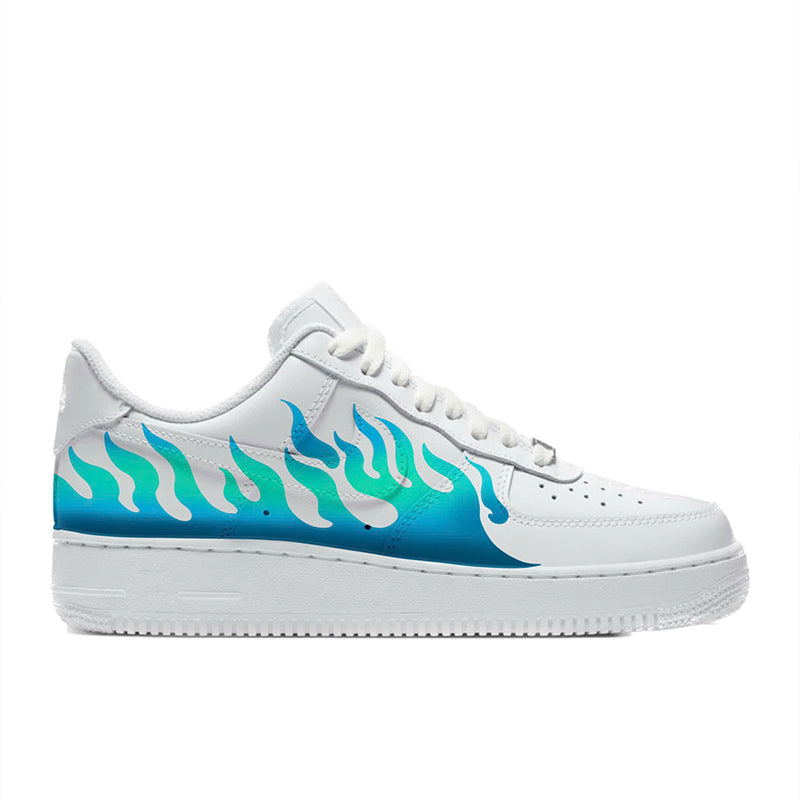 Azure Blaze – Blue Flame Gradient Custom Sneakers | Hand Painted by LAM ART