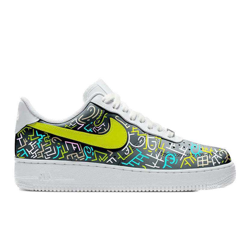 Neon Cipher – Charcoal Doodle Custom Sneakers | LAM ART Original