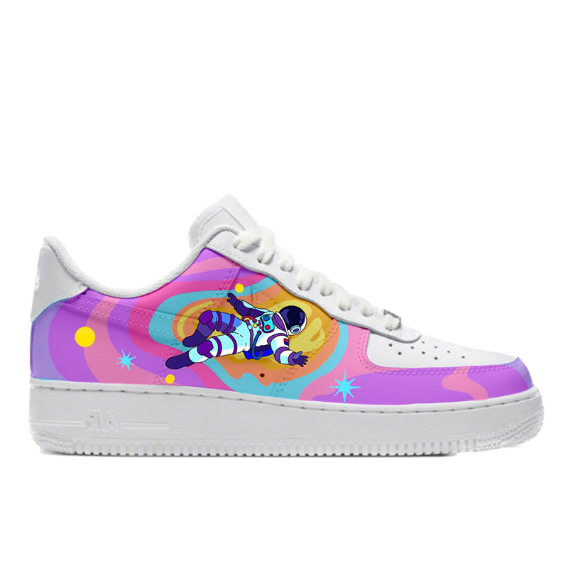 Cosmic Drift – Astronaut Galaxy Custom Sneakers | LAM ART Wearable Art