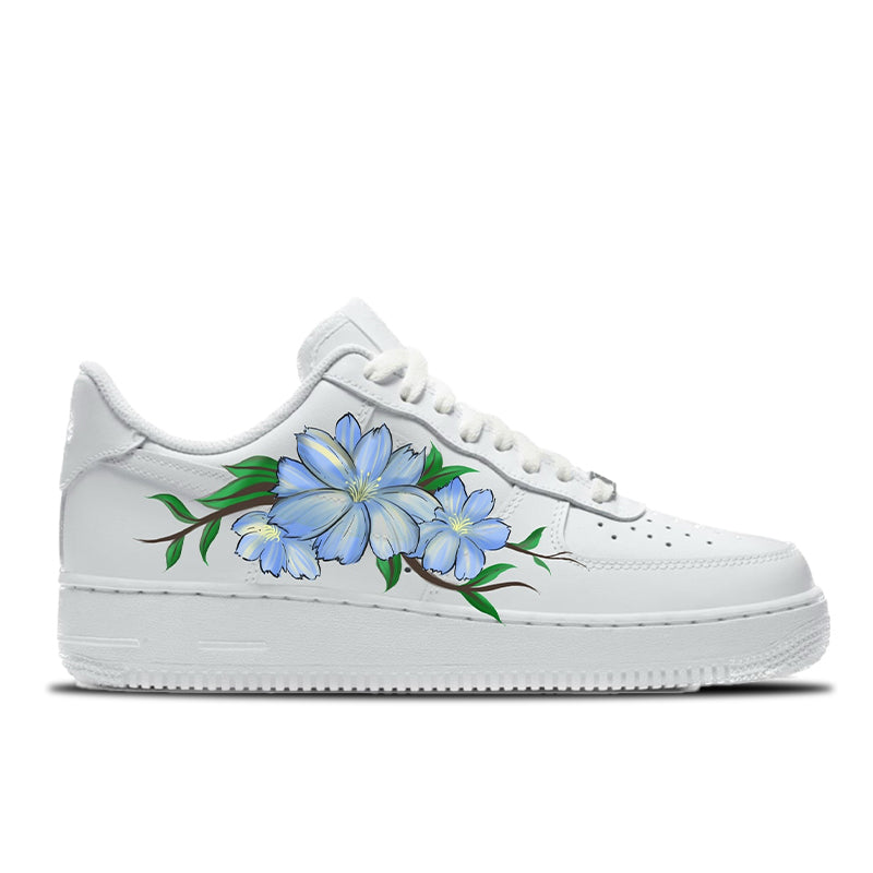Bluebell Bloom – Blue Floral Botanical Custom Sneakers | LAM ART Wearable Art