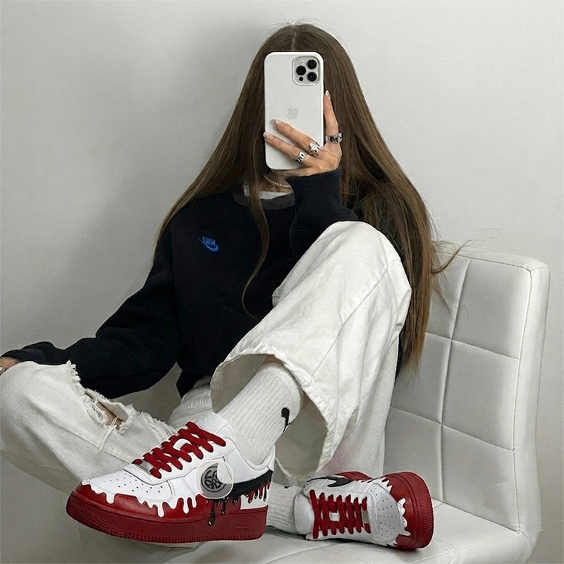 Scarlet Ember – Red Black & White Custom Sneakers | LAM ART Wearable Art
