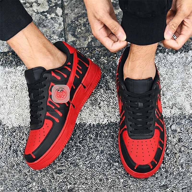 Crimson Rebellion – Red & Black Drip Custom Sneakers | Hand Painted by LAM ART